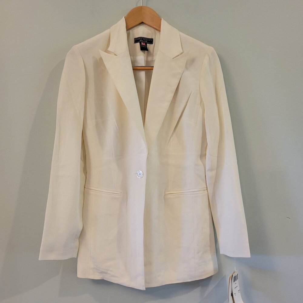 Vintage 90s Deadstock Cream Silk Blazer, Size 6
